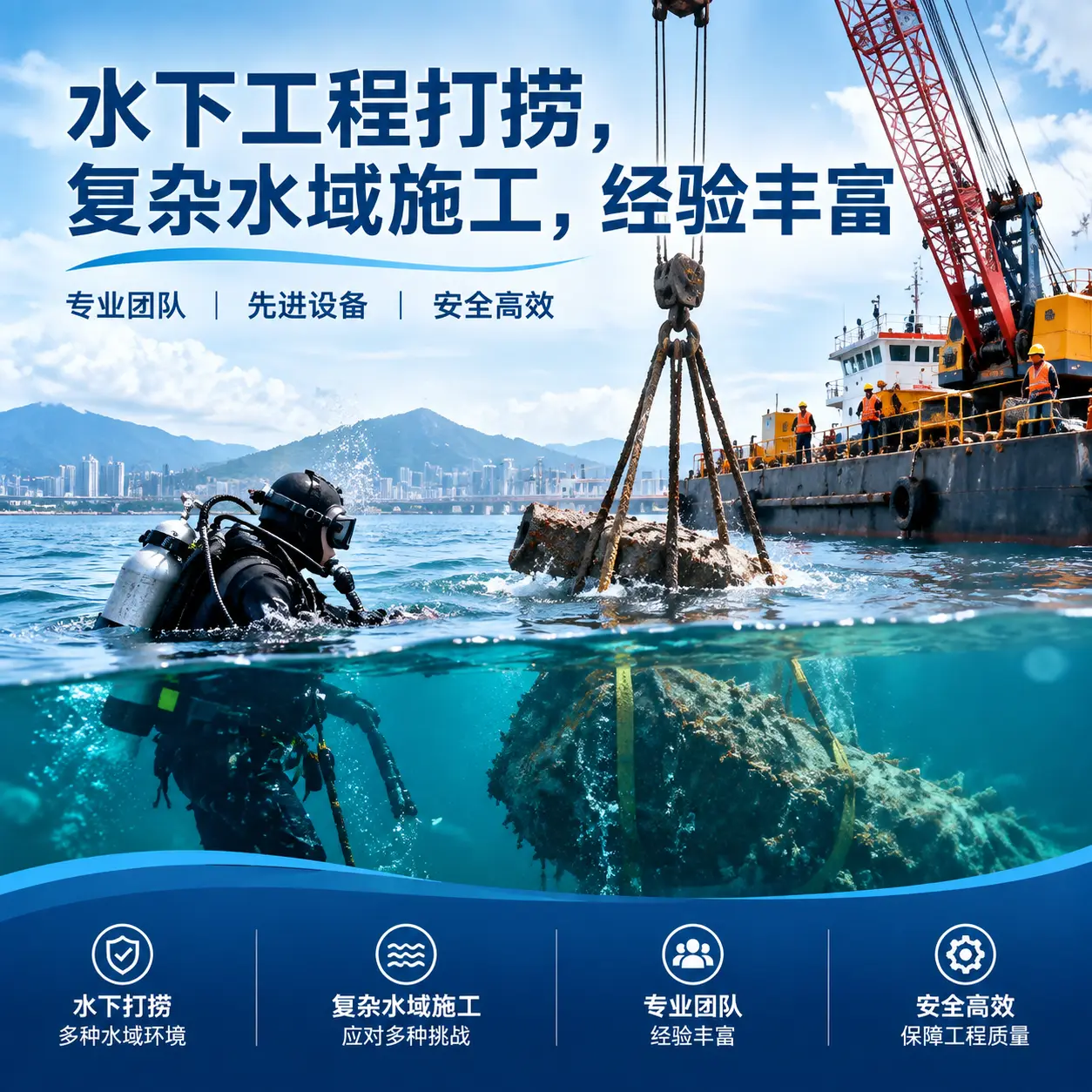 水下工程打捞，复杂水域施工，经验丰富新津